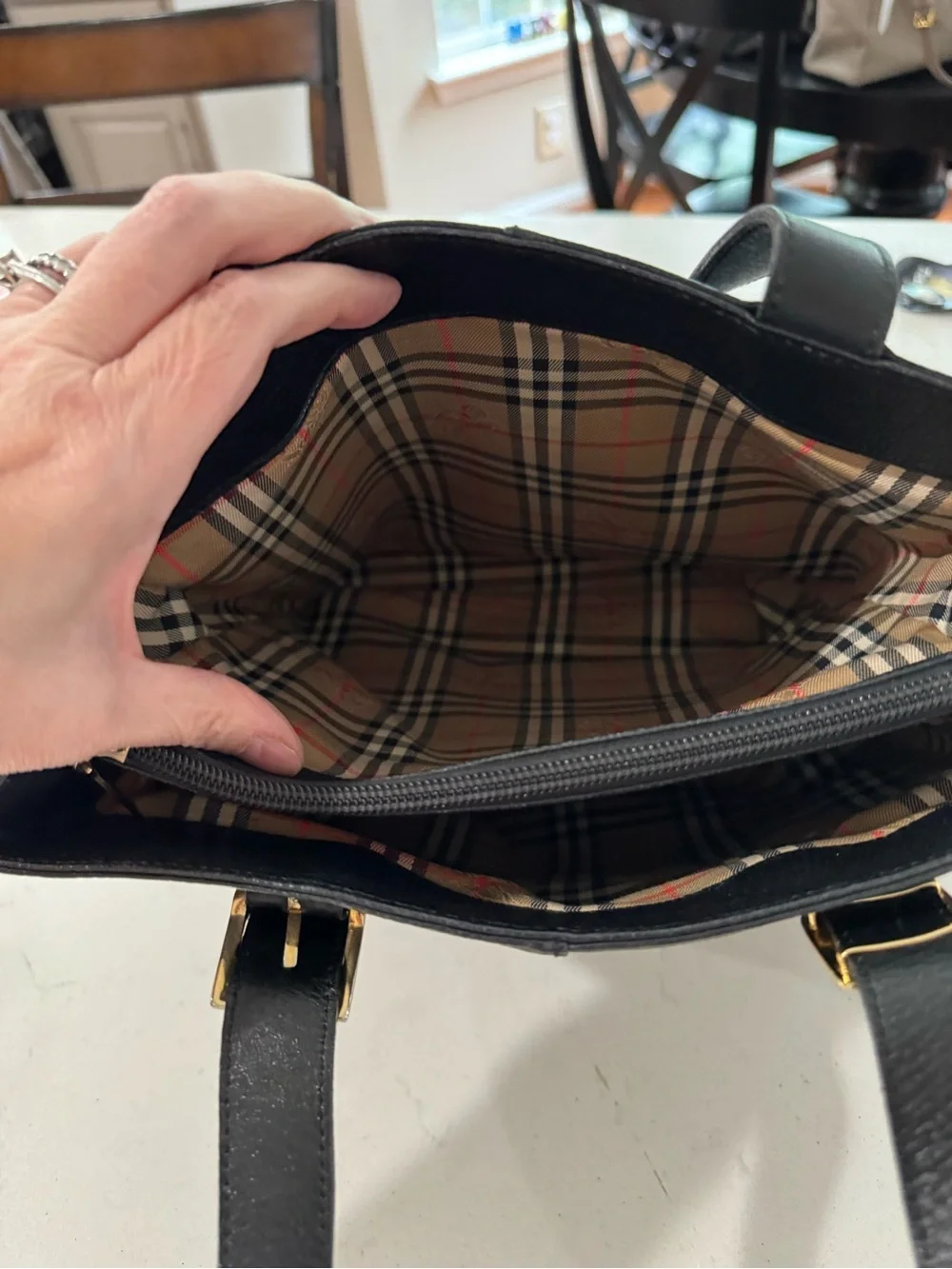 Burberry black leather